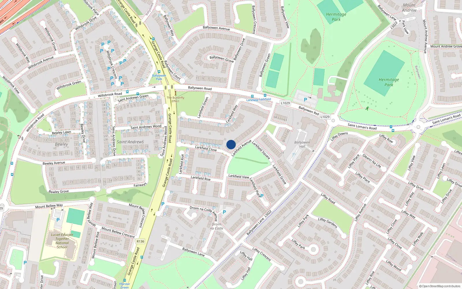Overhead map showing the location of 24 Larkfield Avenue, Lucan
