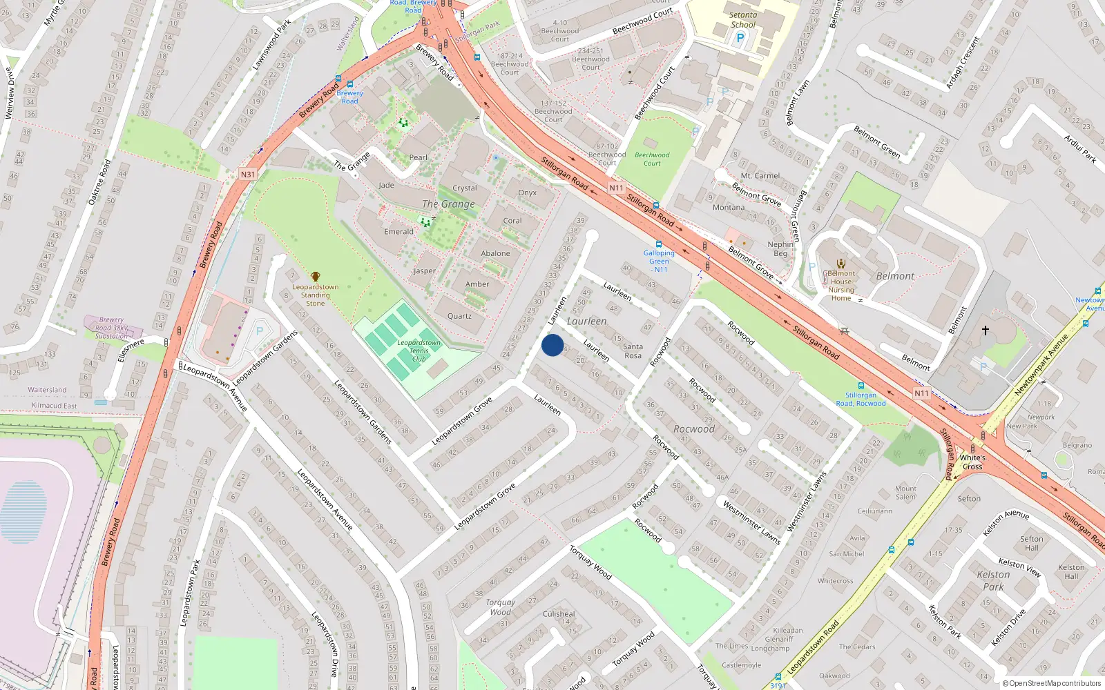 Overhead map showing the location of 24 Laurleen, Blackrock, Dublin