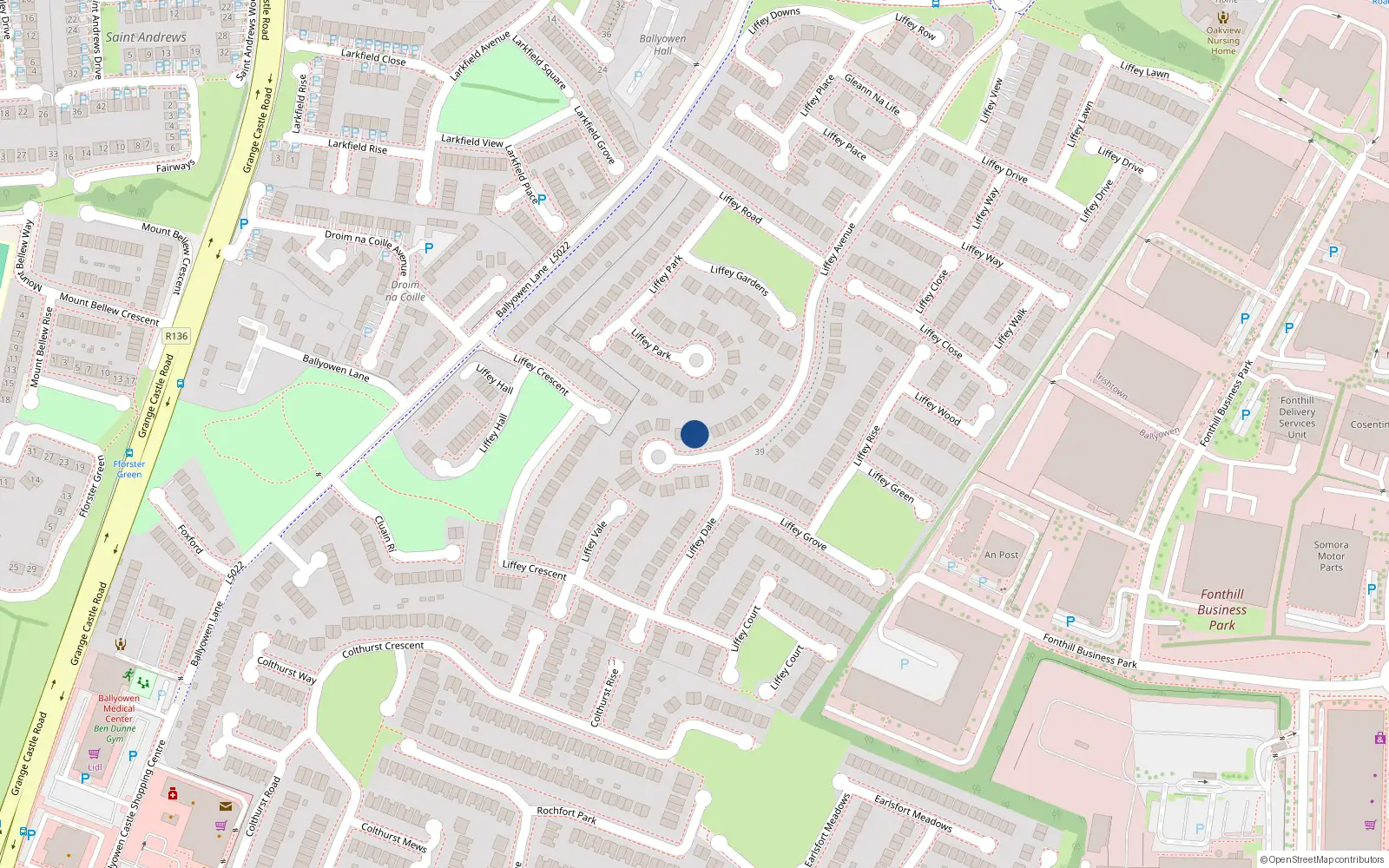 Overhead map showing the location of 24 Liffey Avenue, Lucan