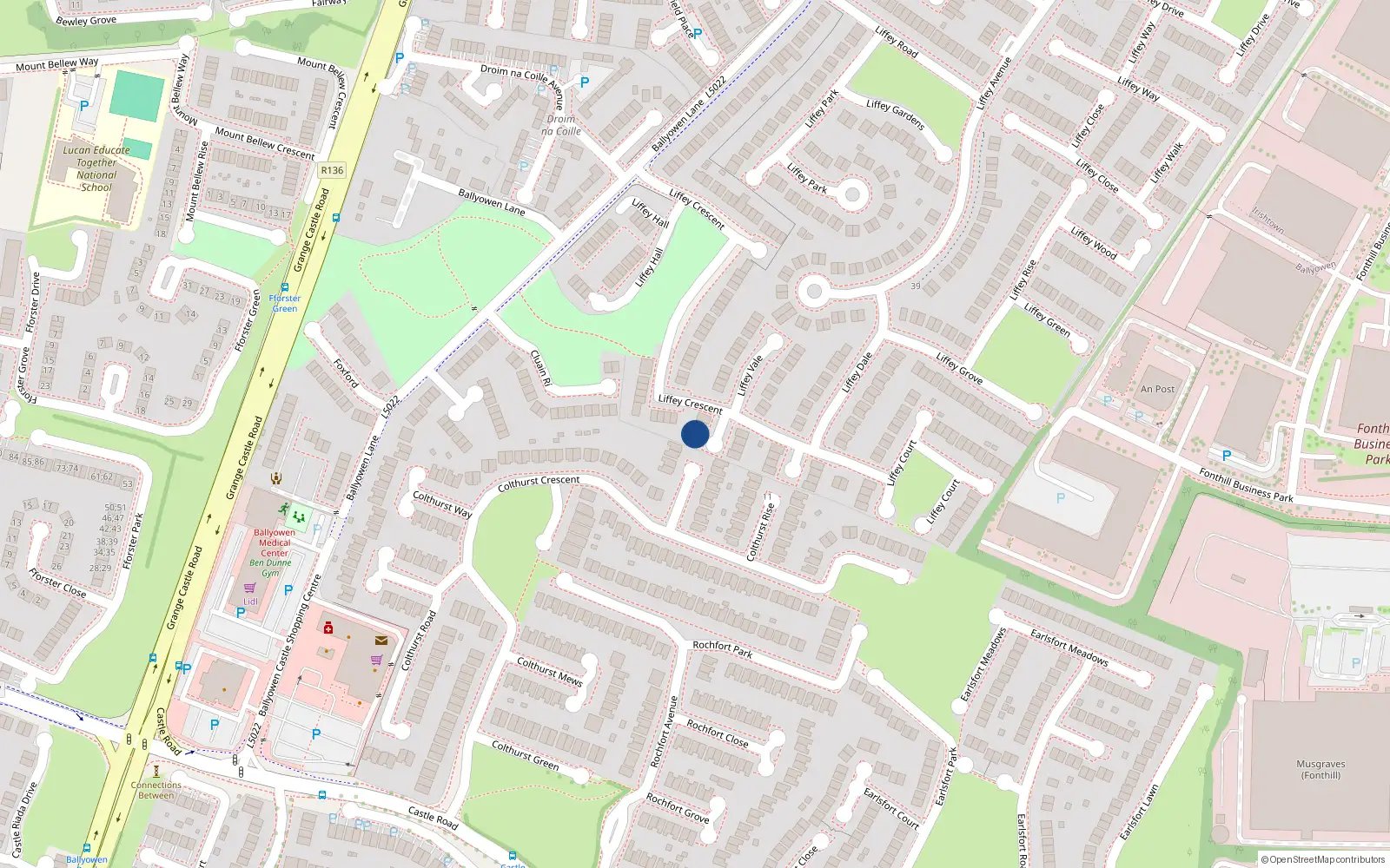 Overhead map showing the location of 24 Liffey Crescent, Lucan