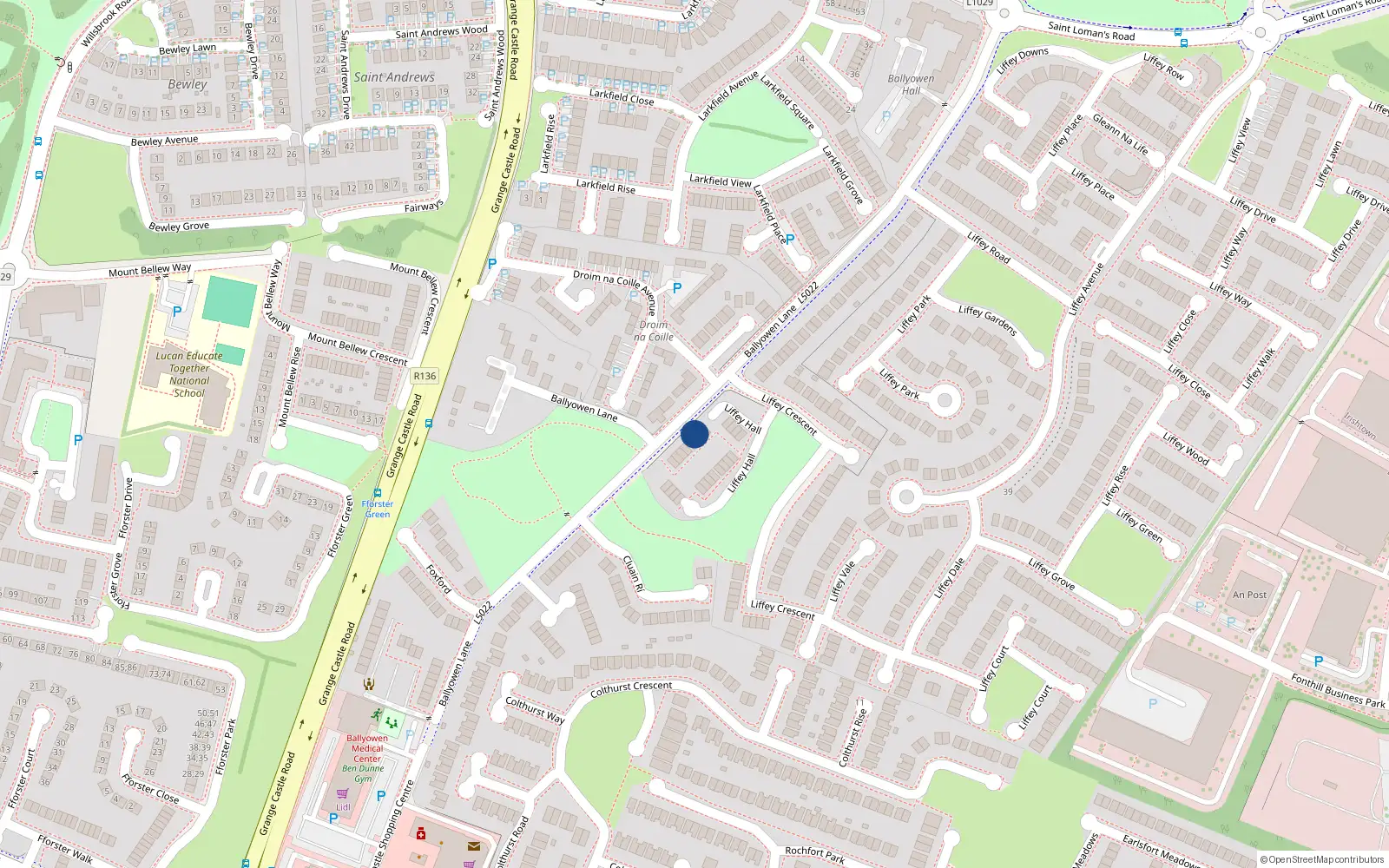 Overhead map showing the location of 24 Liffey Hall, Lucan