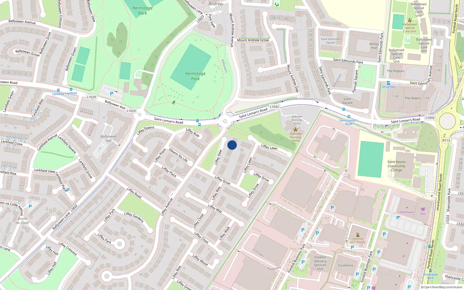 Overhead map showing the location of 24 Liffey View, Lucan