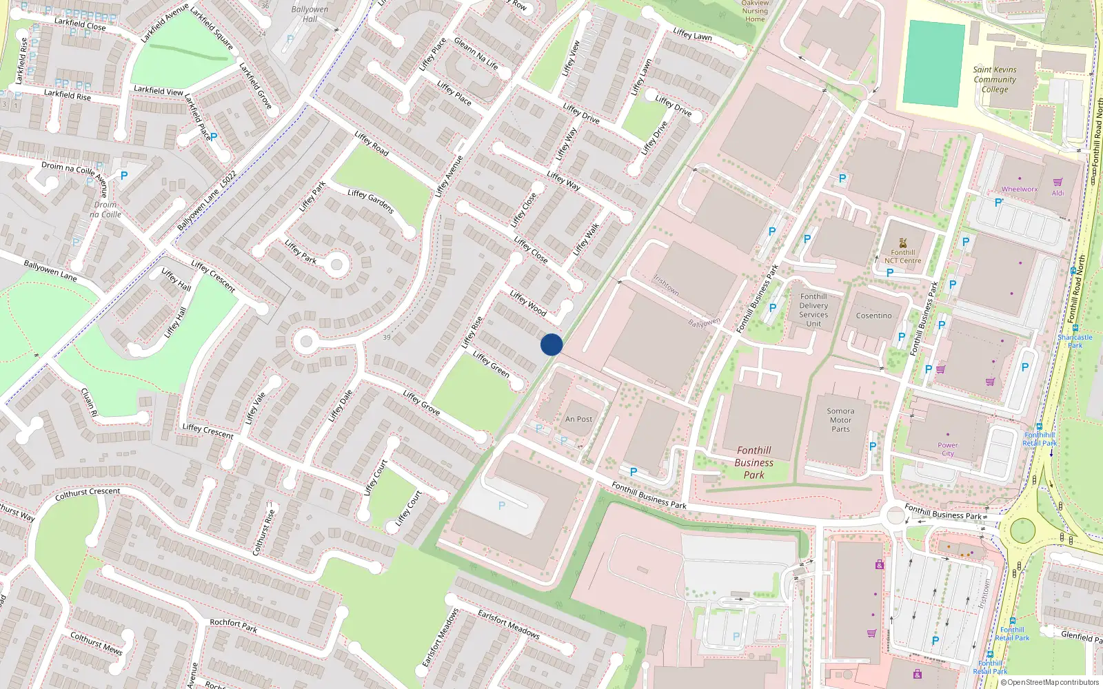 Overhead map showing the location of 24 Liffey Wood, Liffey Valley Park, Lucan