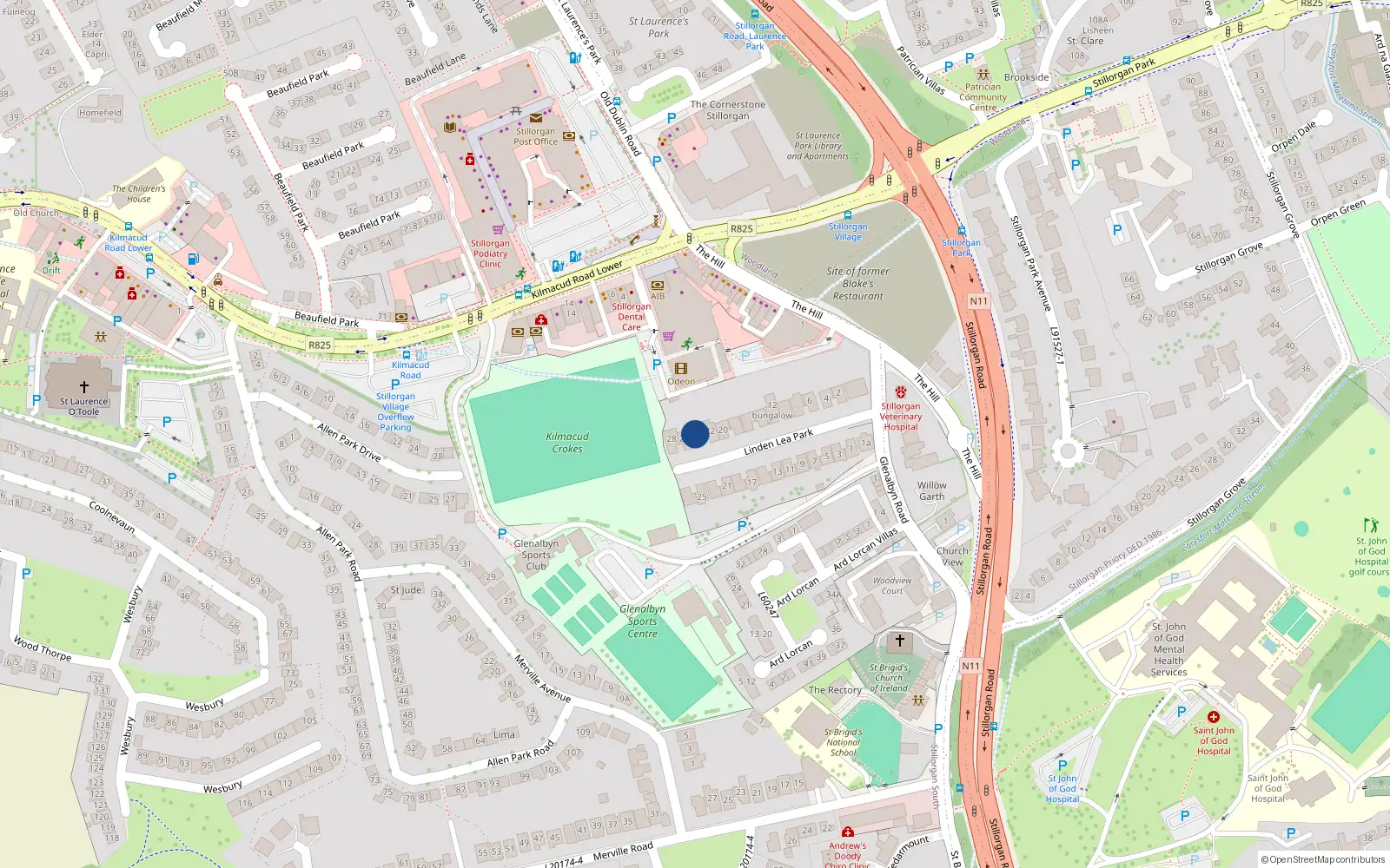Overhead map showing the location of 24 Linden Lea Park, Dublin