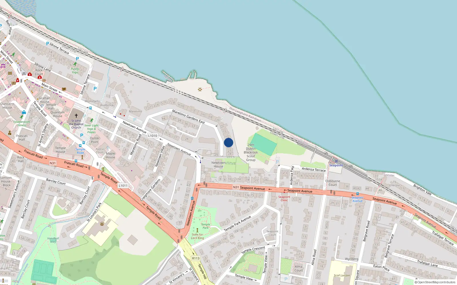 Overhead map showing the location of 24 Maretimo Gardens East, Blackrock