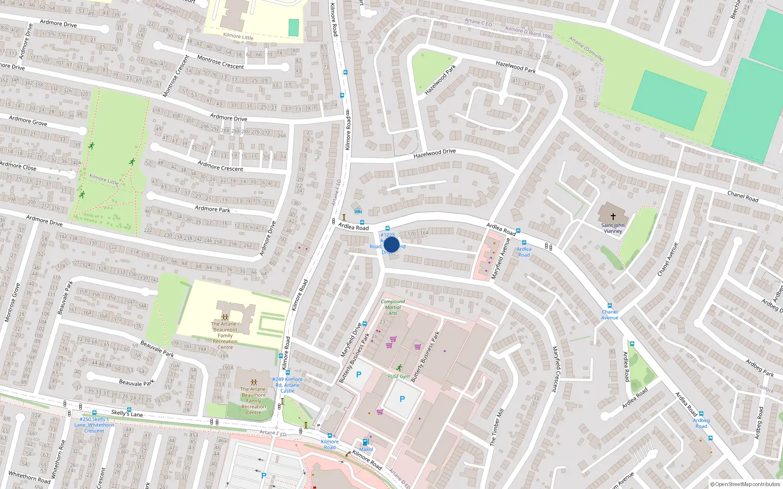 Overhead map showing the location of 24 Maryfield Drive, Dublin 5