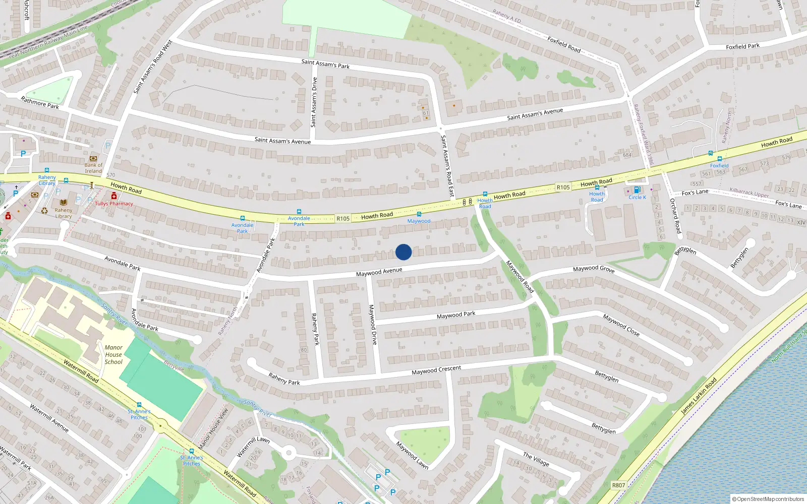 Overhead map showing the location of 24 Maywood Avenue, Dublin 5