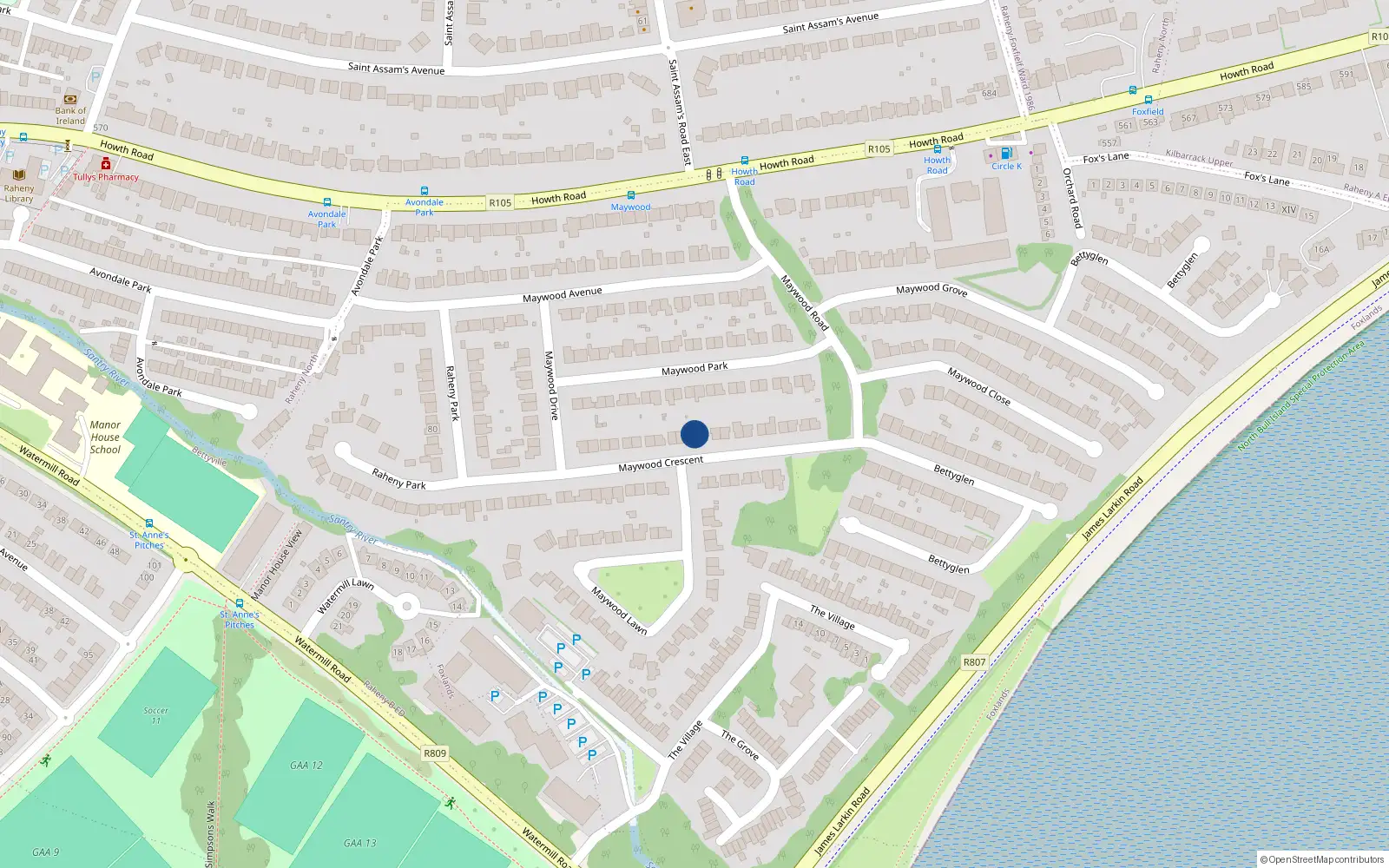 Overhead map showing the location of 24 Maywood Crescent, Dublin 5