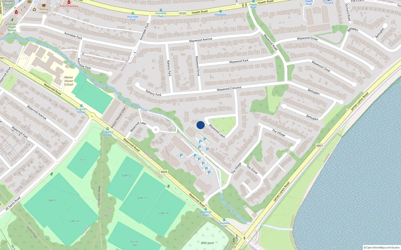 Overhead map showing the location of 24 Maywood Lawn, Dublin 5