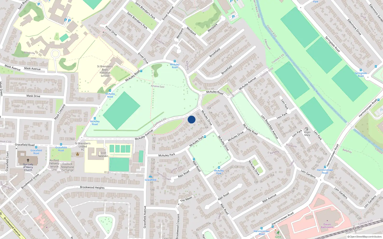 Overhead map showing the location of 24 McAuley Avenue, Dublin 5