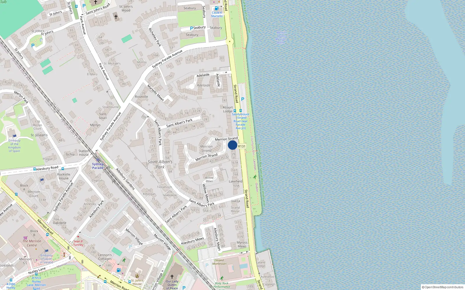 Overhead map showing the location of 24 Merrion Strand, Sandymount Dublin 4