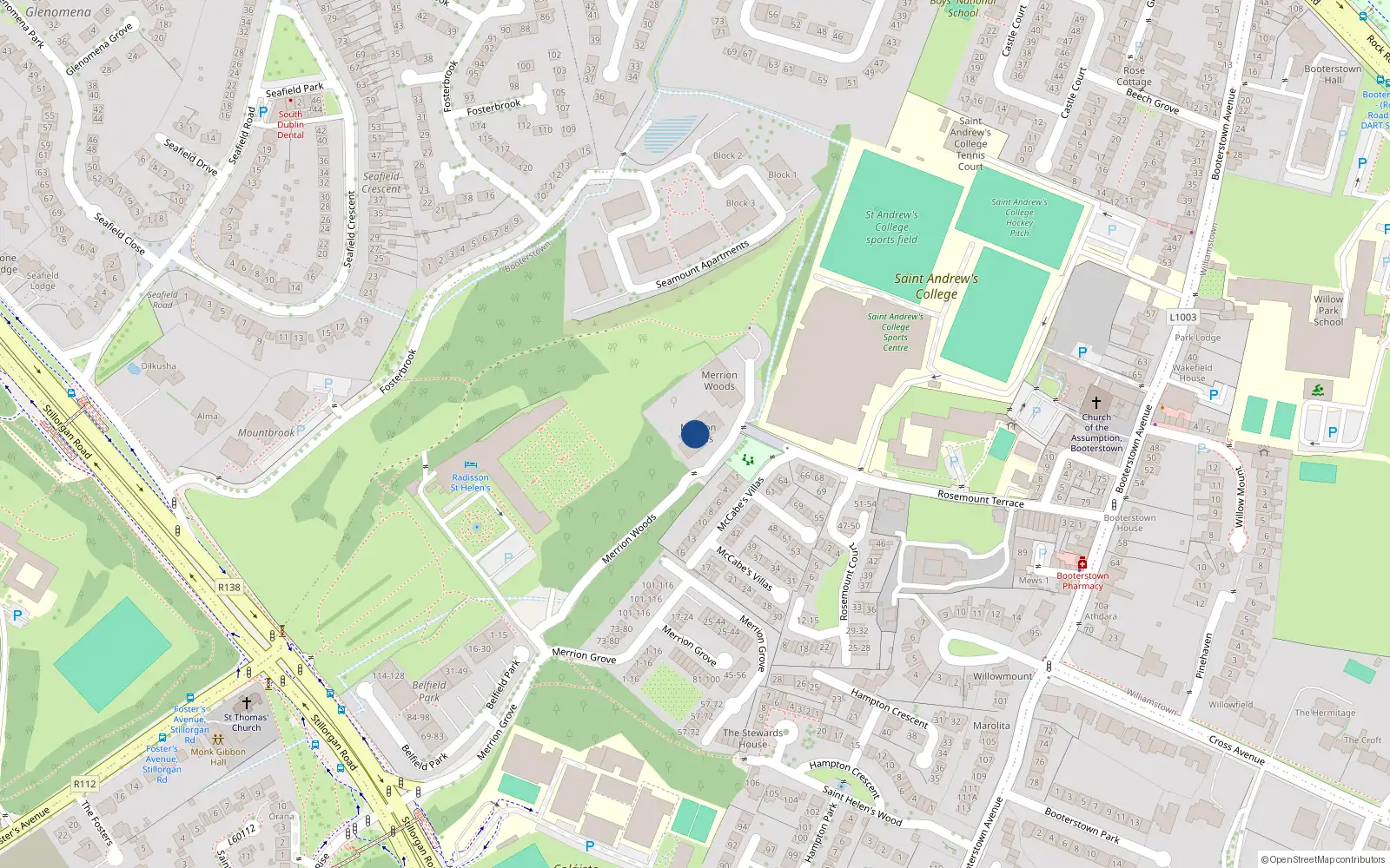 Overhead map showing the location of 24 Merrion Woods, Stillorgan Road, Saint Helens