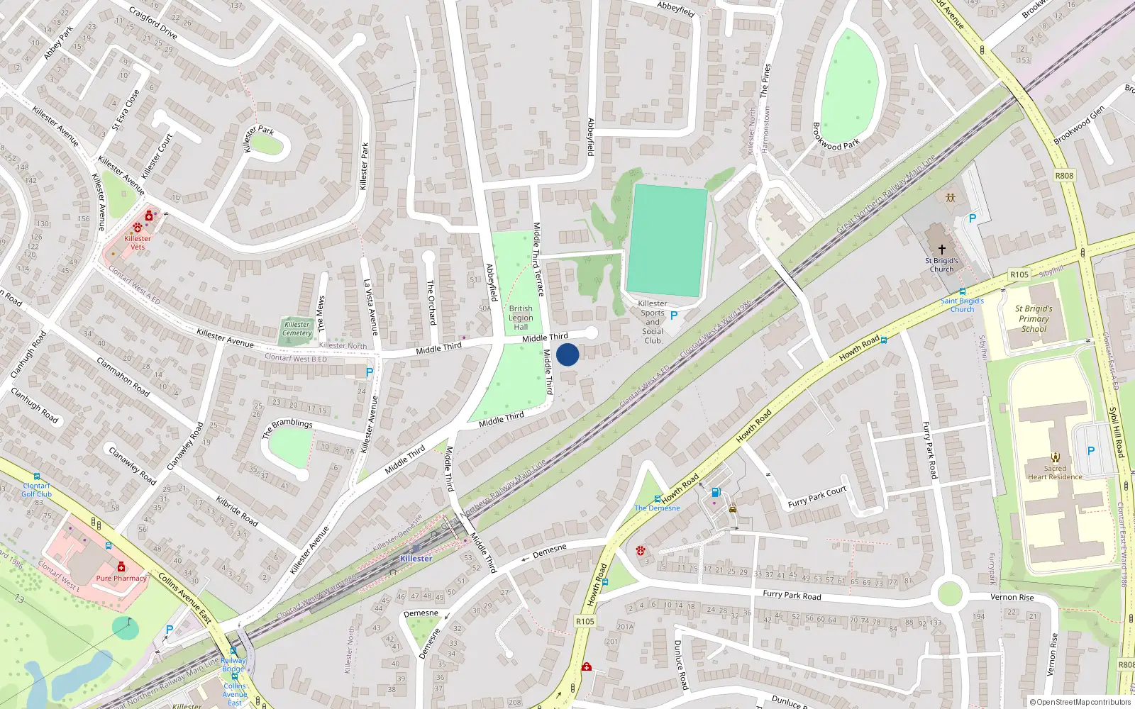 Overhead map showing the location of 24 Middle Third, Dublin 5