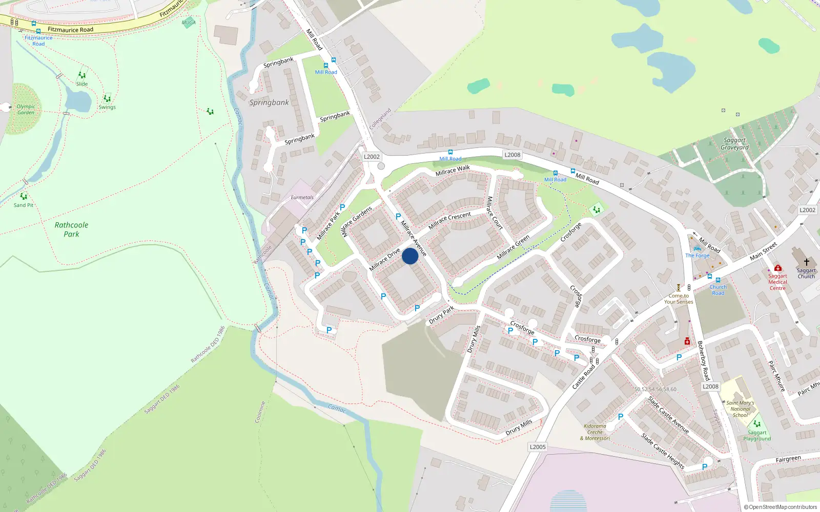 Overhead map showing the location of 24 Millrace Avenue, Saggart