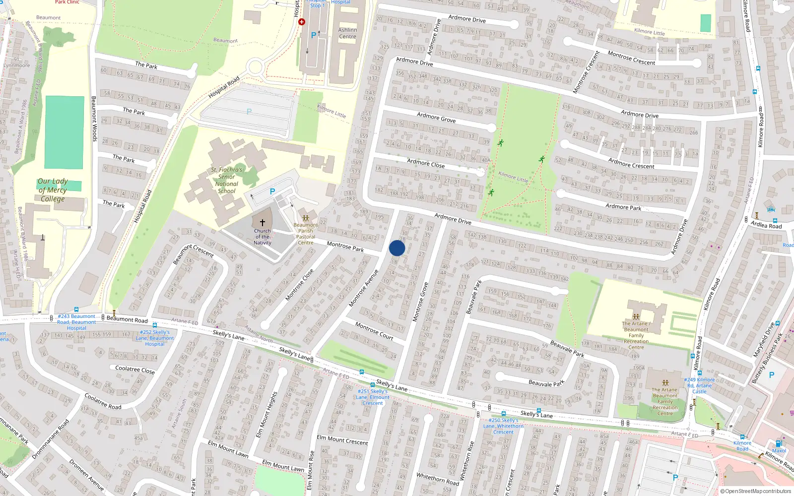 Overhead map showing the location of 24 Montrose Avenue, Dublin 5