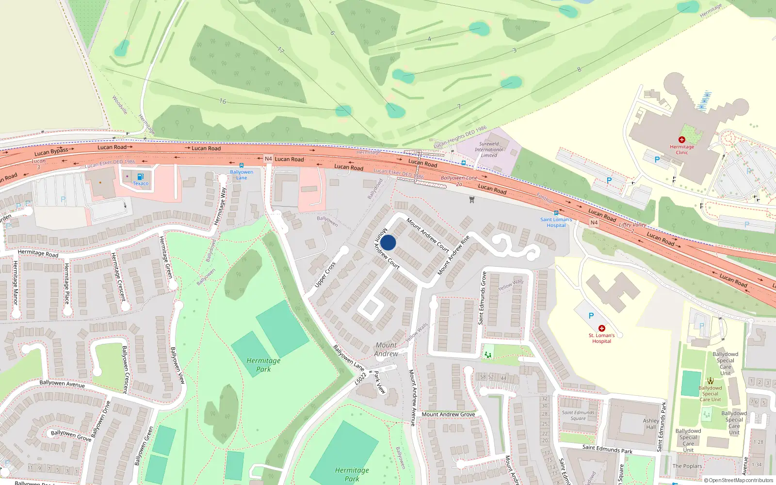 Overhead map showing the location of 24 Mount Andrew Court, Lucan, Dublin