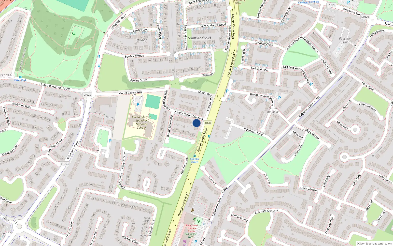 Overhead map showing the location of 24 Mount Bellew Crescent, Lucan