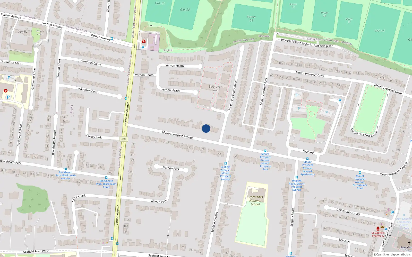 Overhead map showing the location of 24 Mount Prospect Avenue, Dublin 3