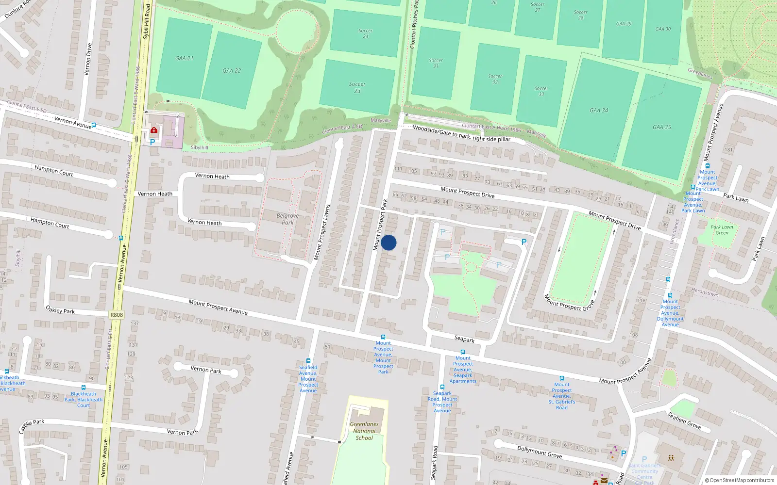 Overhead map showing the location of 24 Mount Prospect Park, Dublin 3