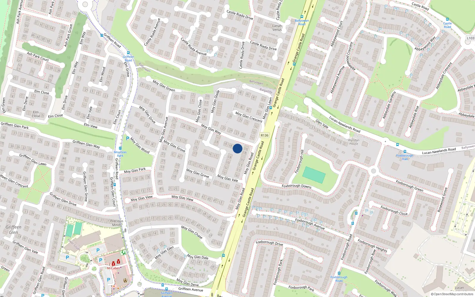 Overhead map showing the location of 24 Moy Glas Way, Lucan