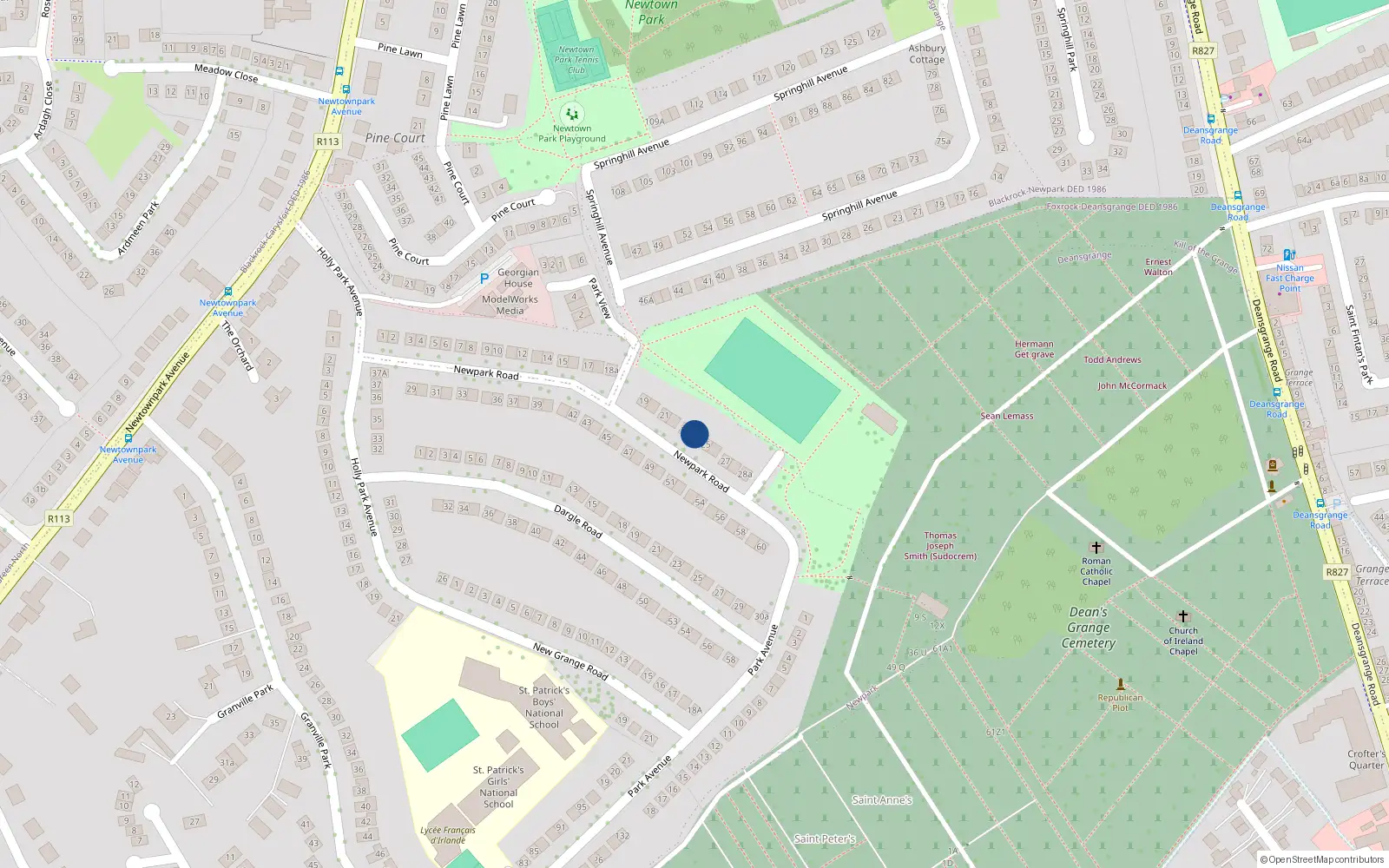 Overhead map showing the location of 24 New Park Road, Blackrock