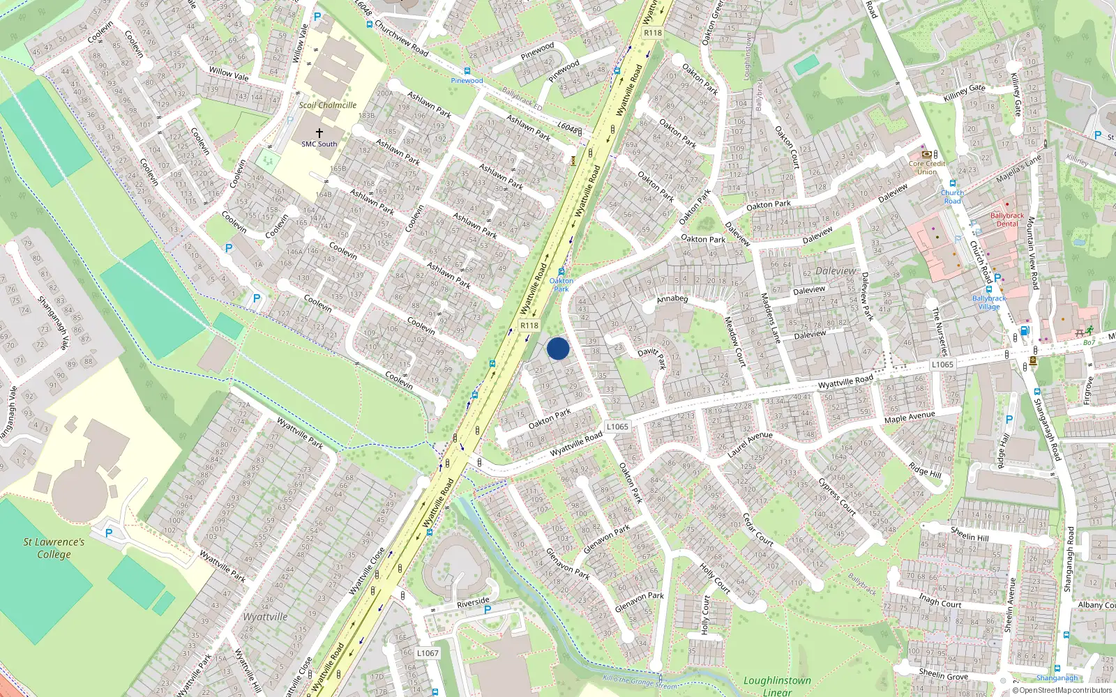 Overhead map showing the location of 24 Oakton Park, Ballybrack, Dublin