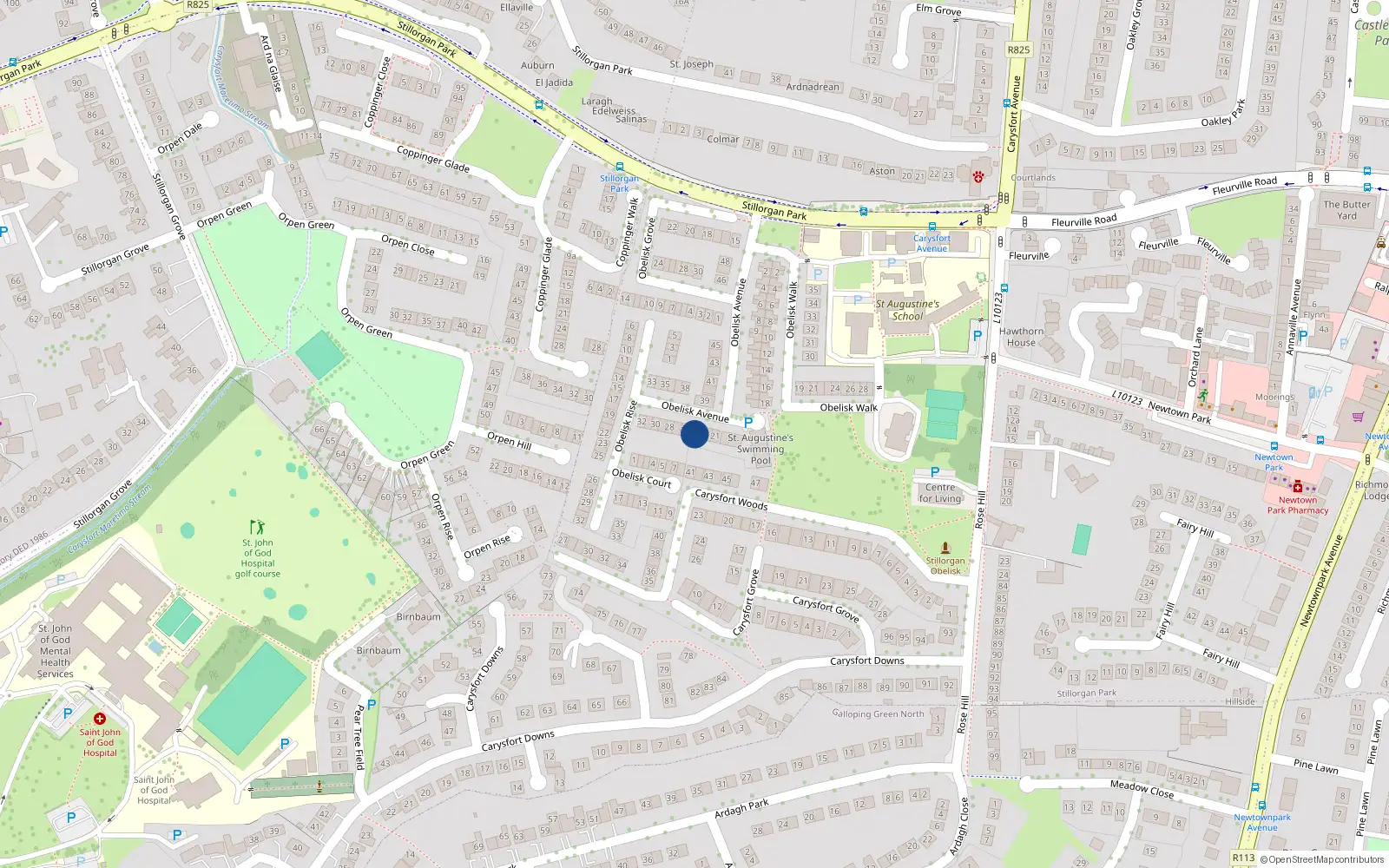 Overhead map showing the location of 24 Obelisk Avenue, Blackrock, Dublin