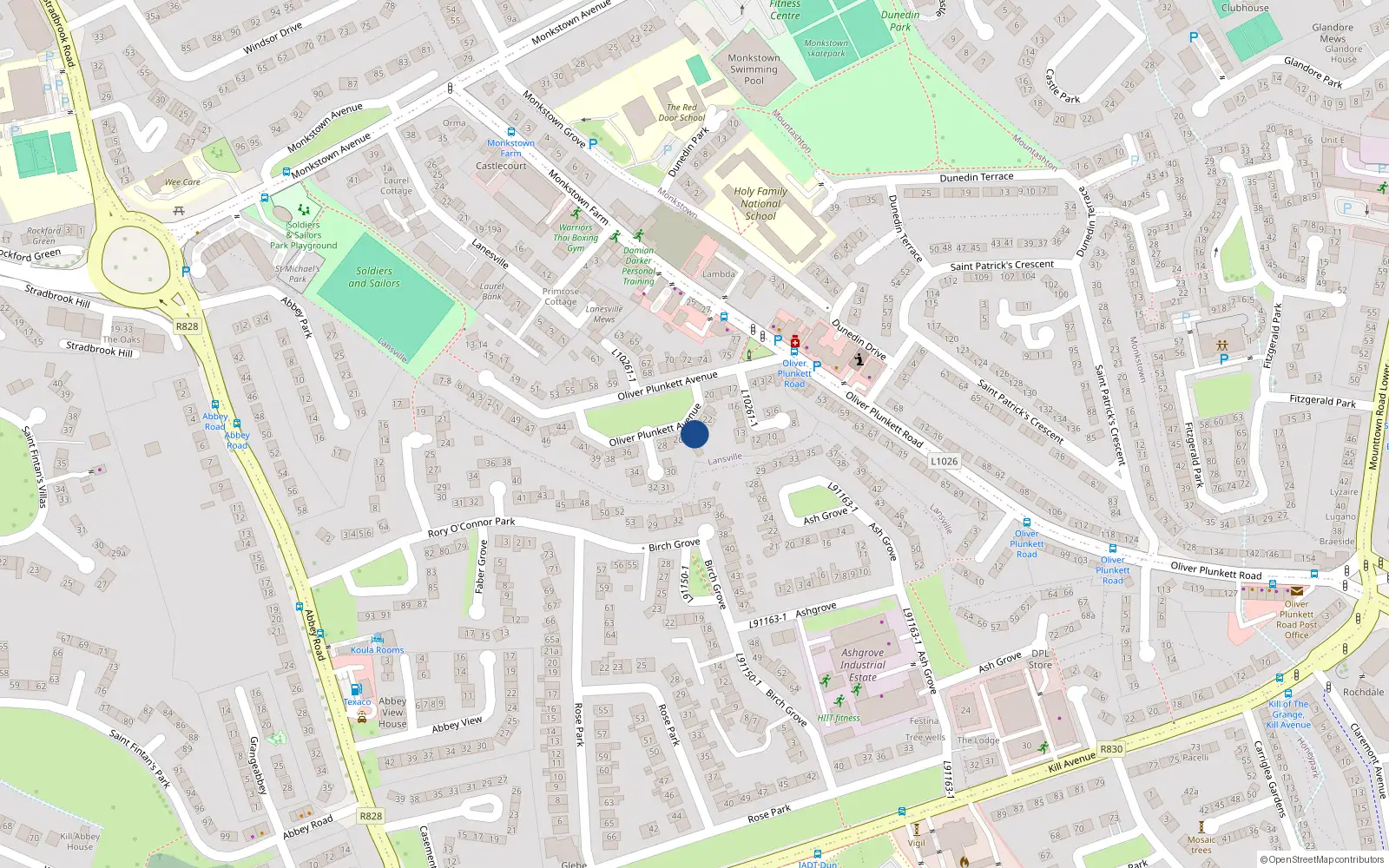 Overhead map showing the location of 24 Oliver Plunkett Avenue, Dun Laoghaire, Co Dublin