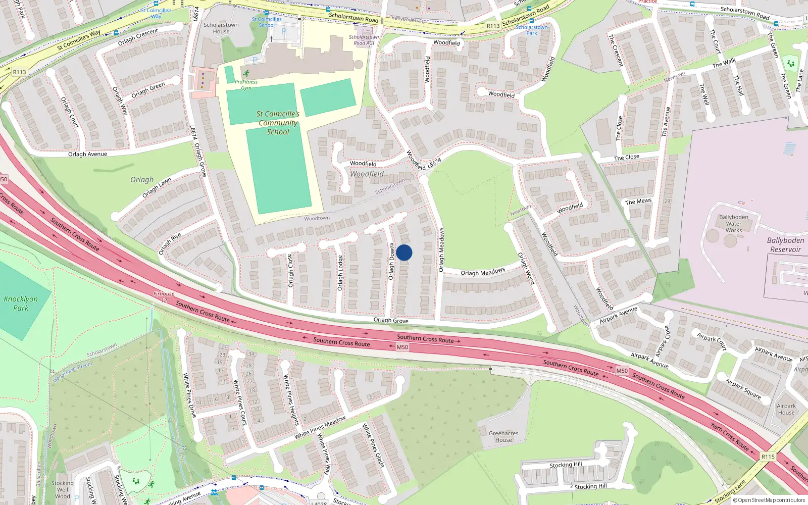 Overhead map showing the location of 24 Orlagh Downs, Dublin 16