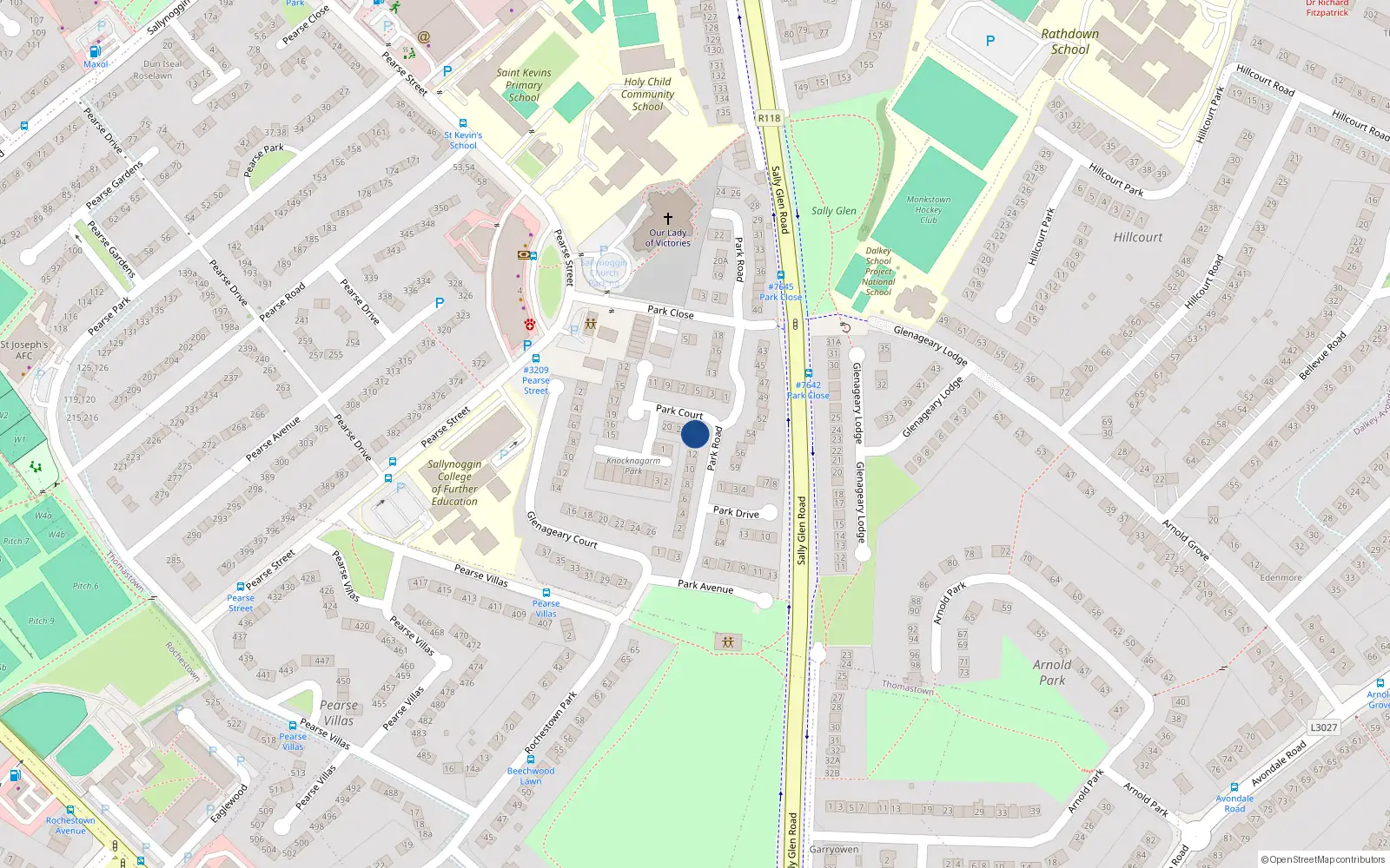 Overhead map showing the location of 24 Park Court, Glenageary