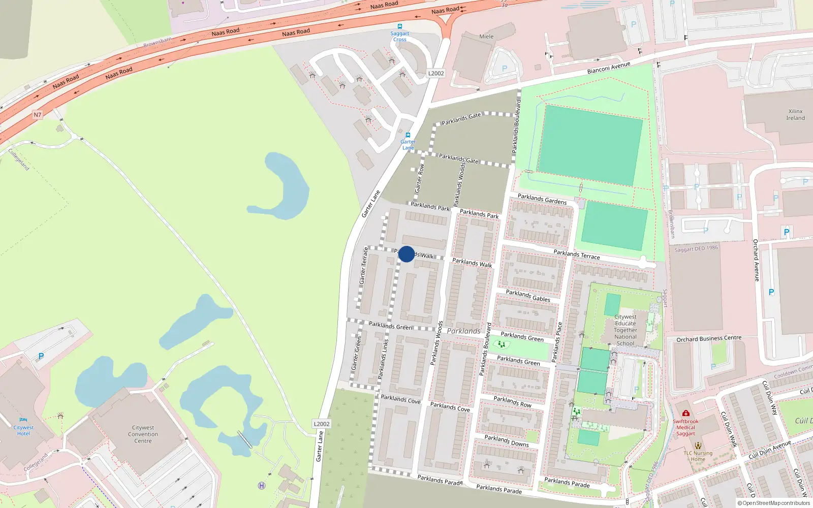 Overhead map showing the location of 24 Parklands Walk, Saggart