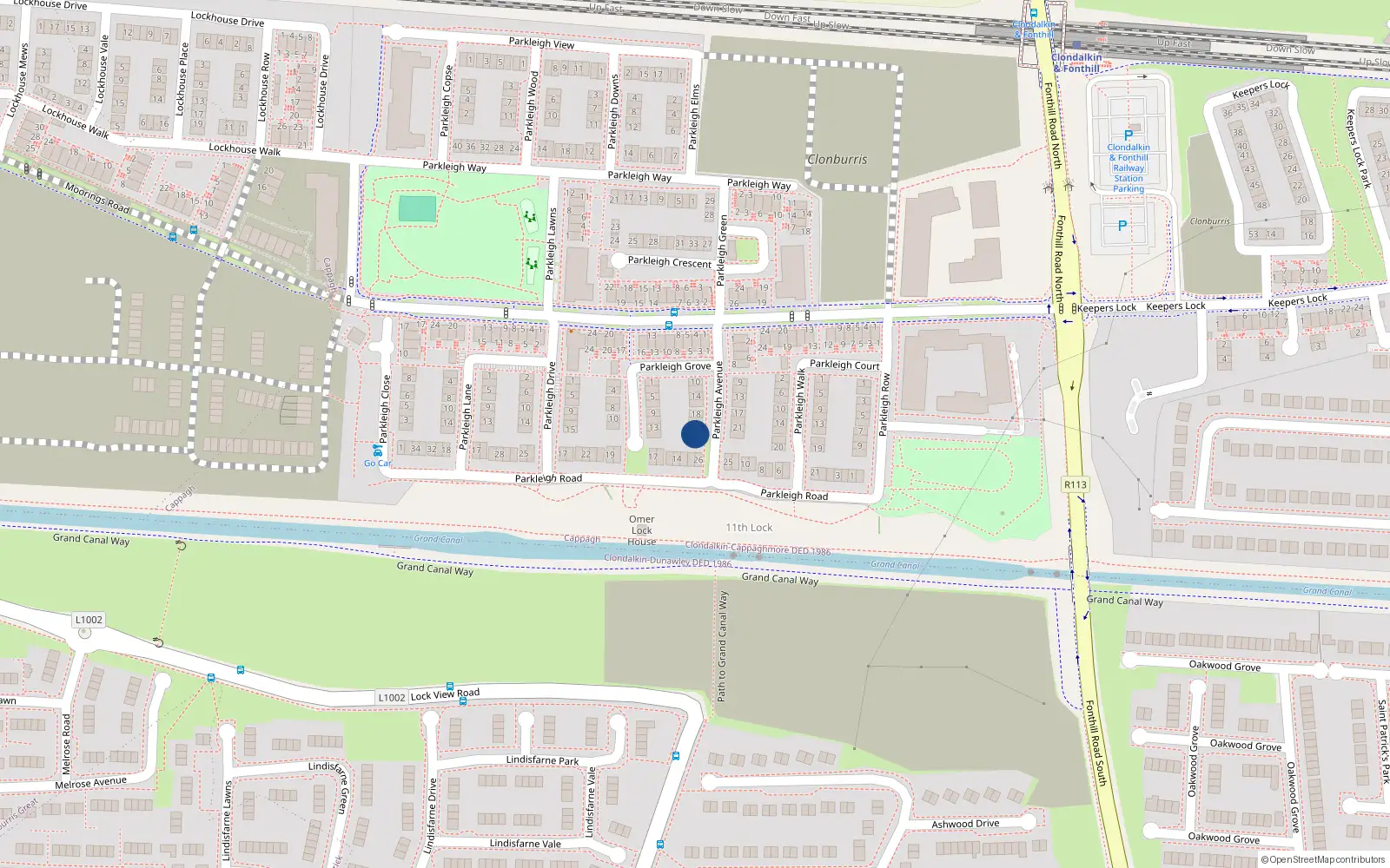 Overhead map showing the location of 24 Parkleigh Avenue, Dublin 22