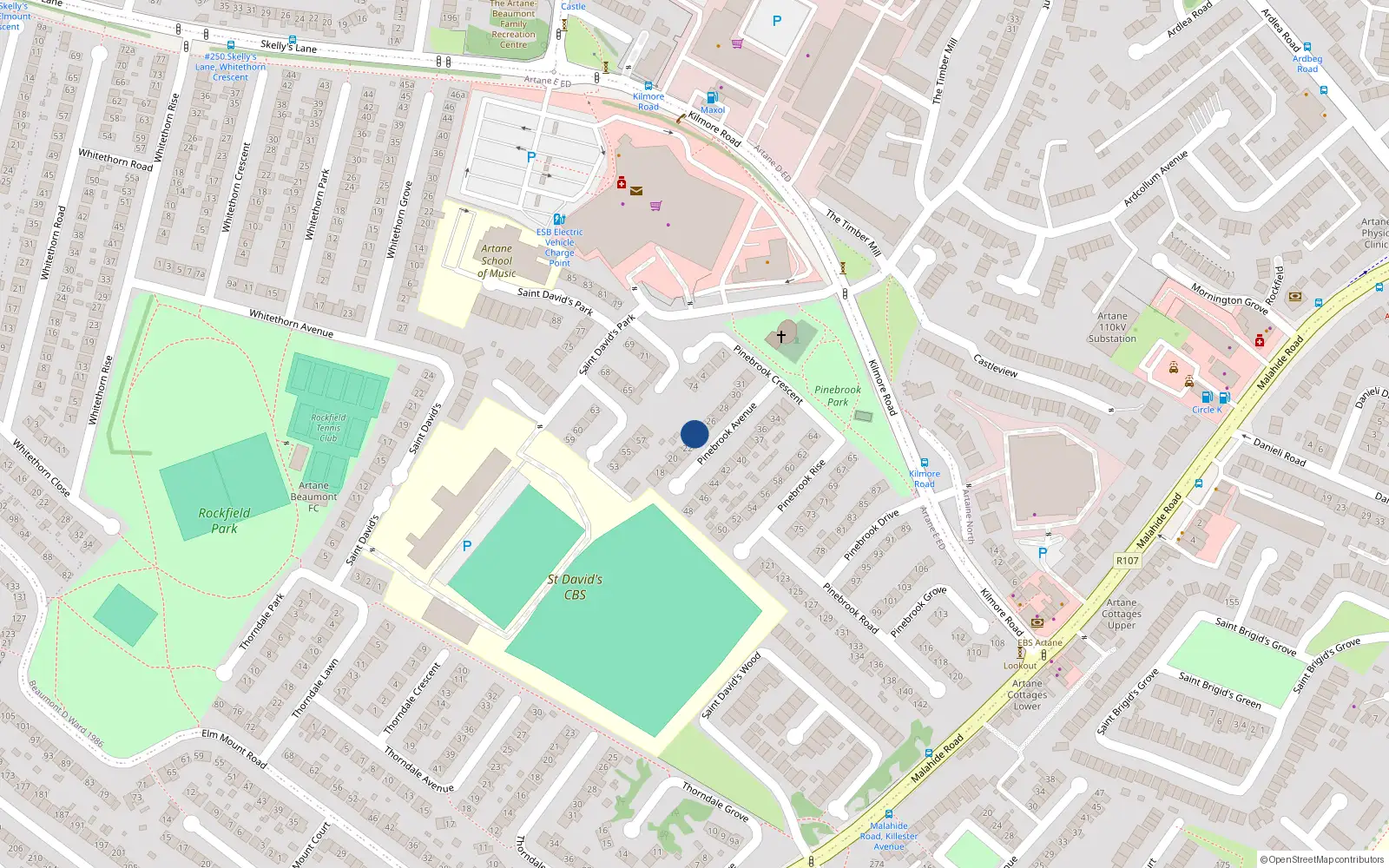 Overhead map showing the location of 24 Pinebrook Avenue, Artane, Dublin 5