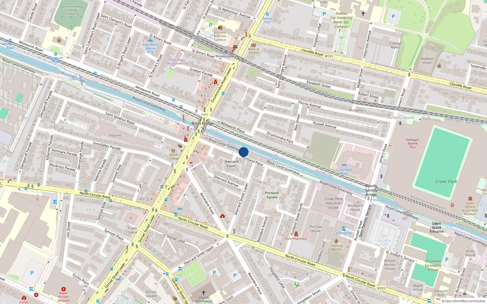 Overhead map showing the location of 24 Portland Place, Dublin 1