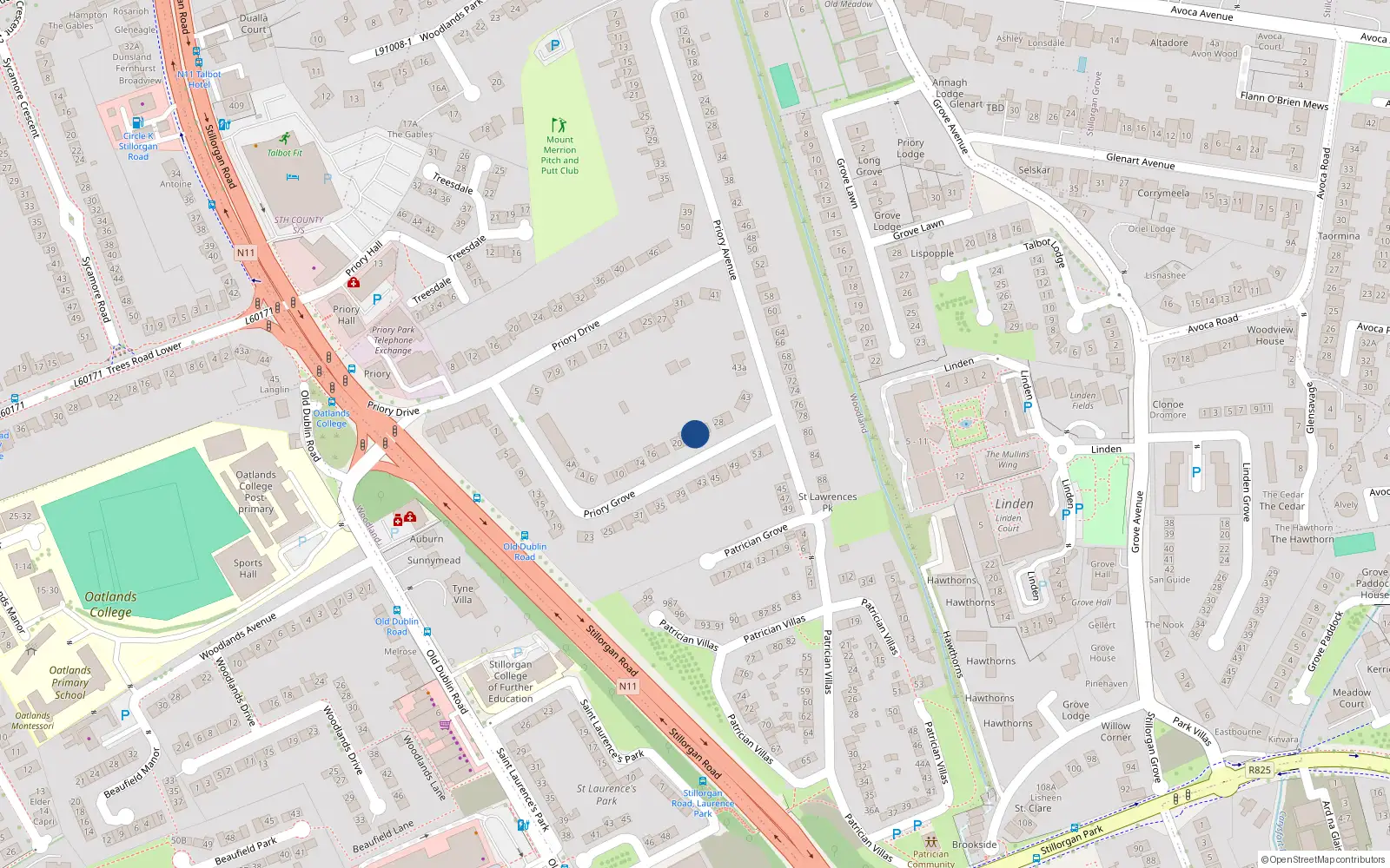 Overhead map showing the location of 24 Priory Grove, Blackrock, Co Dublin