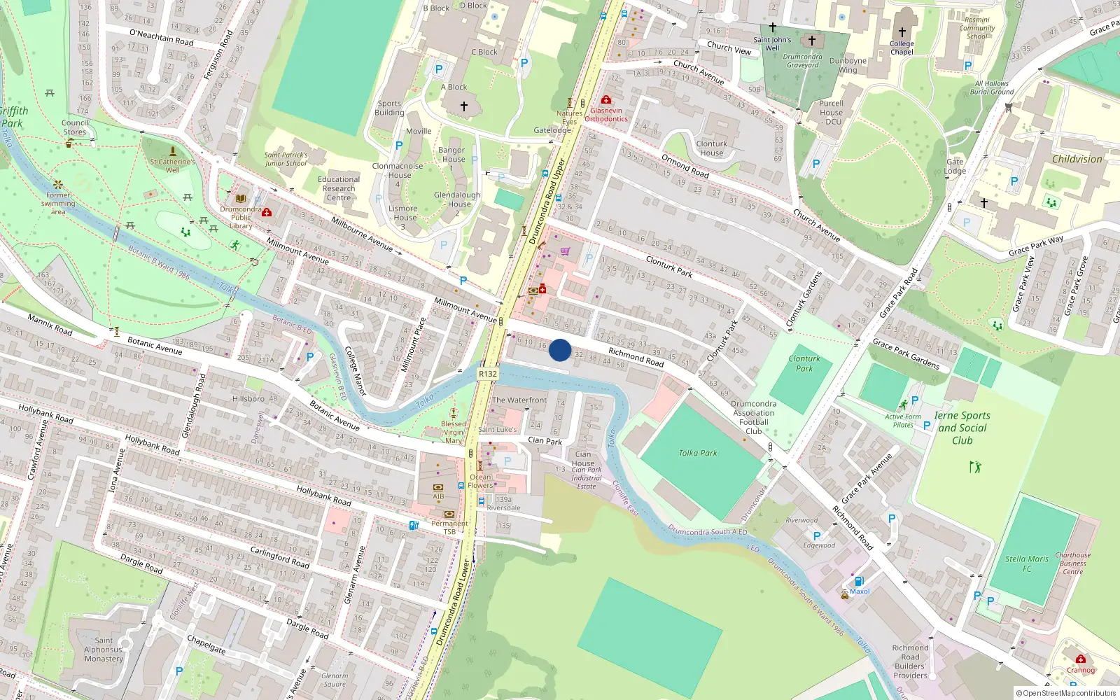 Overhead map showing the location of 24 Richmond Road, Dublin 3, Dublin