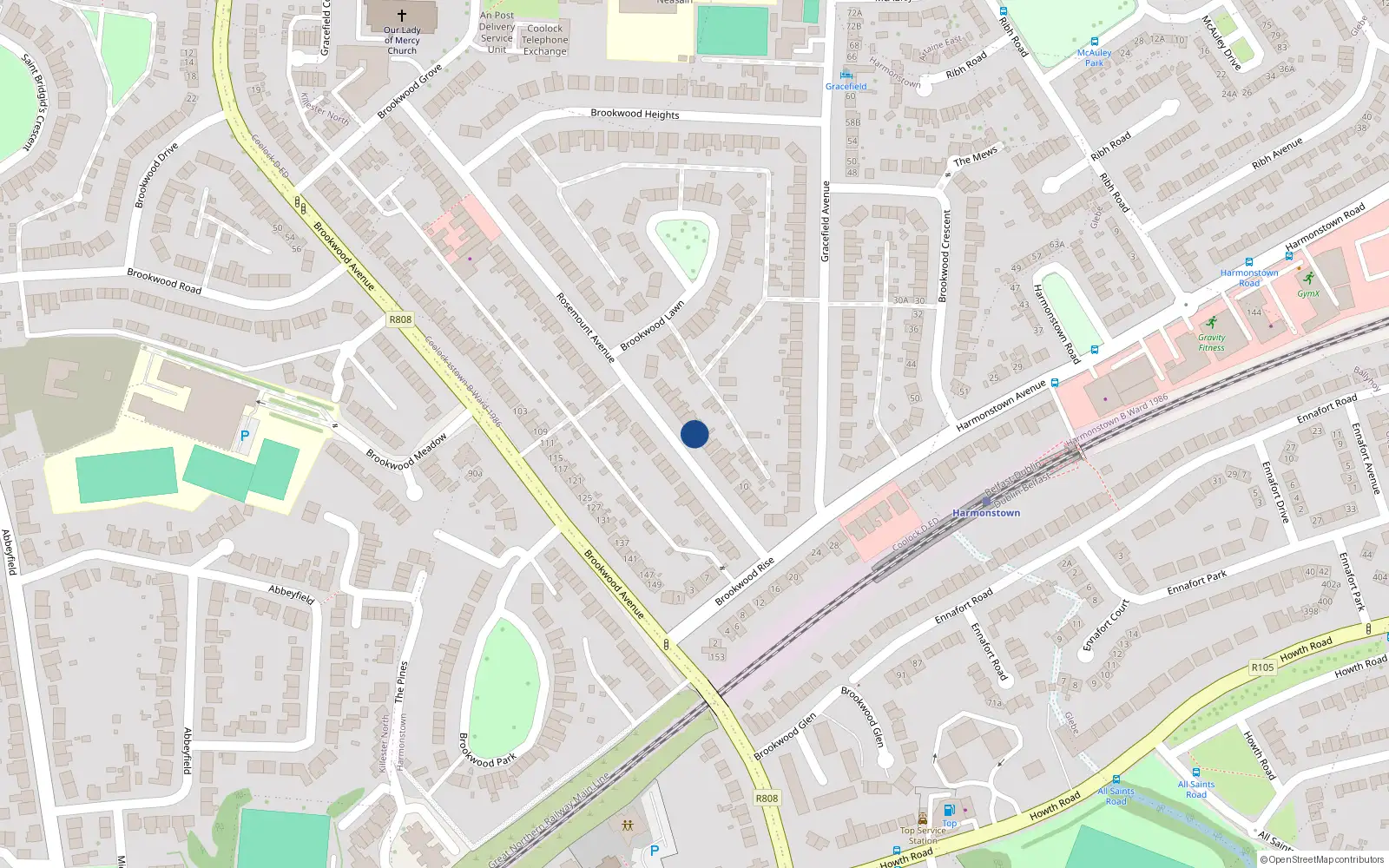 Overhead map showing the location of 24 Rosemount Avenue, Killester, Dublin 5
