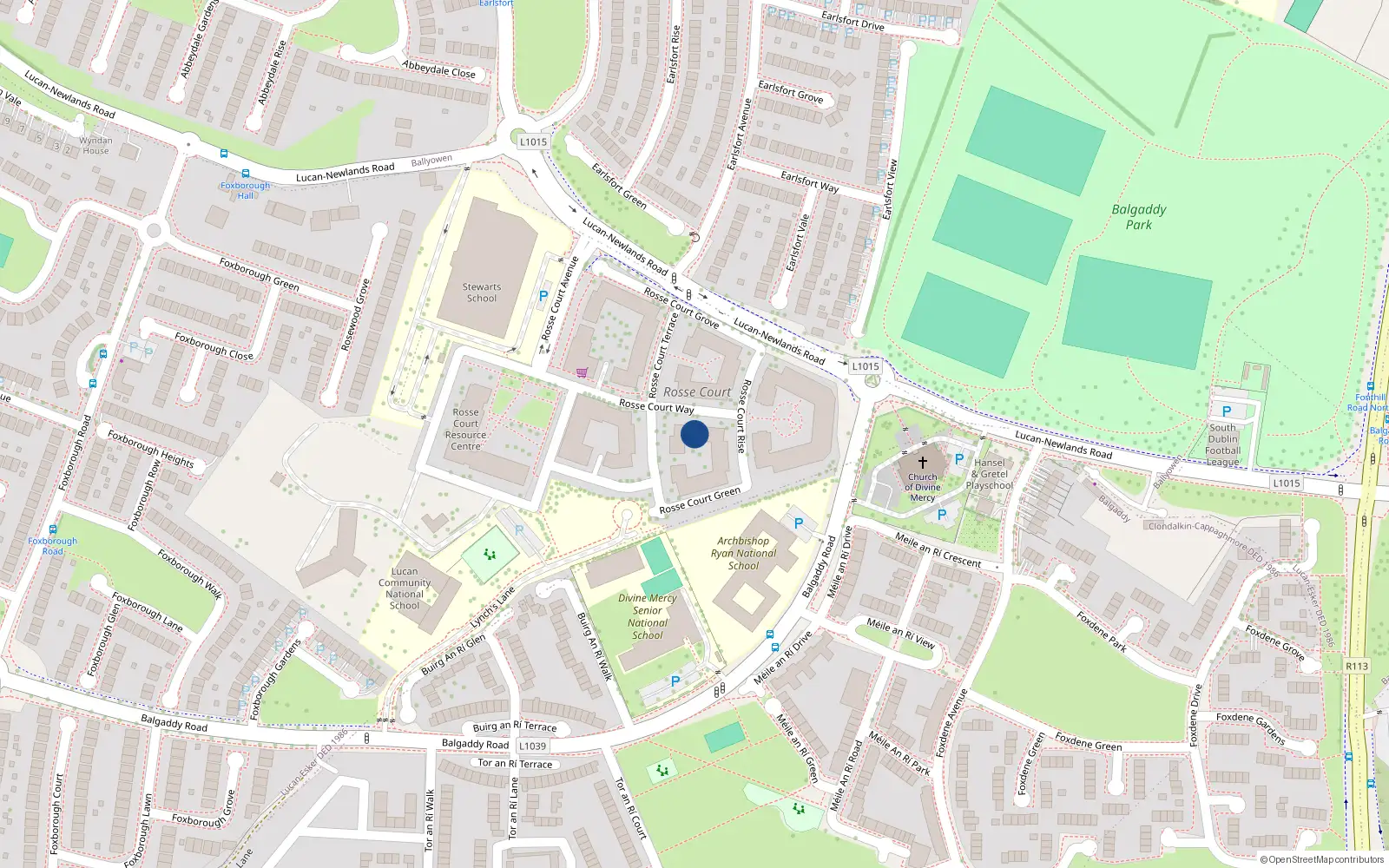 Overhead map showing the location of 24 Rosse Court Way, Lucan