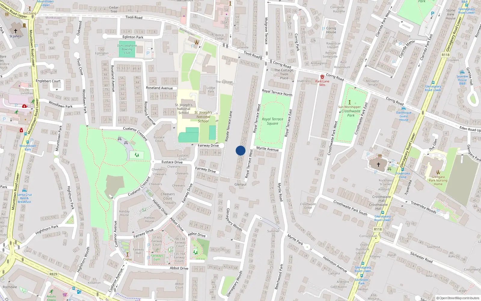 Overhead map showing the location of 24 Royal Terrace West, County Dublin
