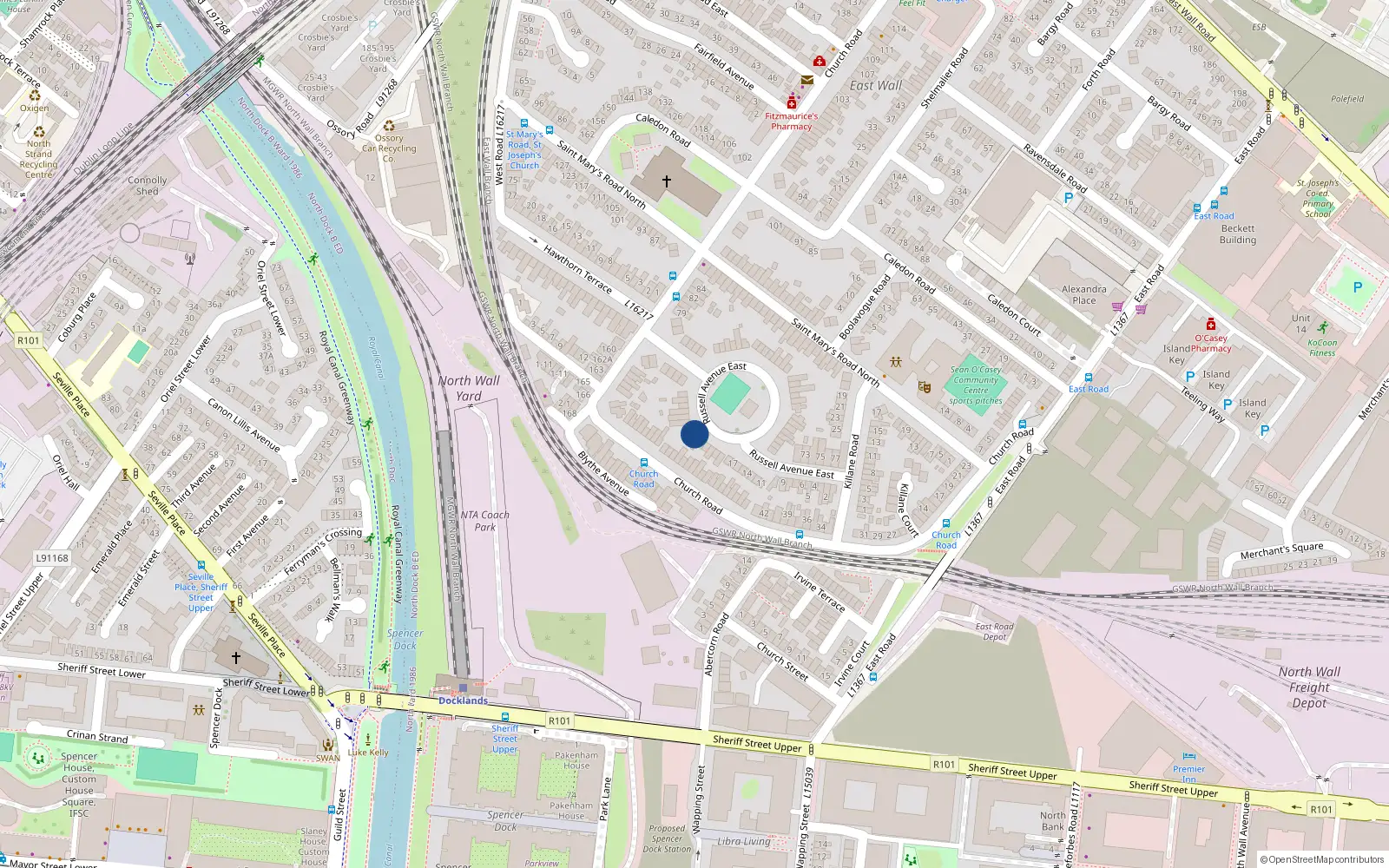 Overhead map showing the location of 24 Russell Avenue East, Dublin 3