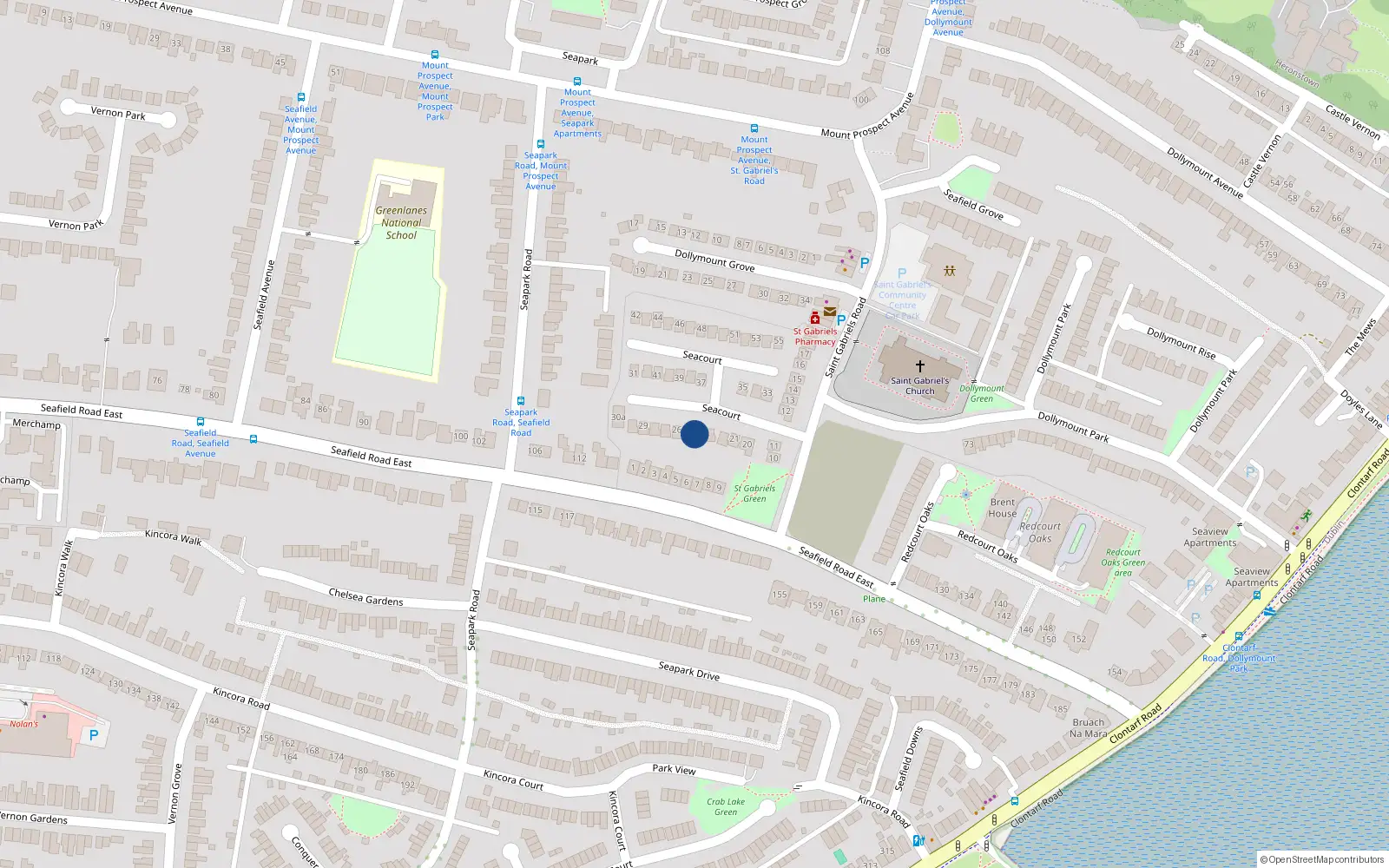 Overhead map showing the location of 24 Seacourt, Clontarf, Dublin 3