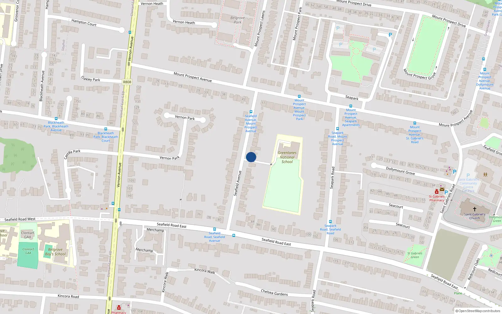 Overhead map showing the location of 24 Seafield Avenue, Clontarf, Dublin 3
