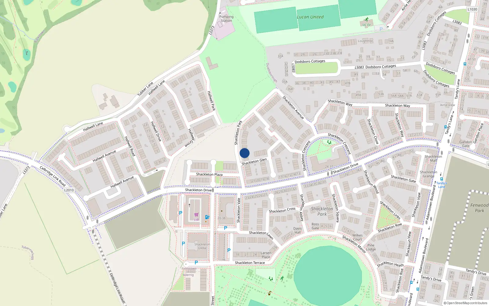 Overhead map showing the location of 24 Shackleton Park, Lucan