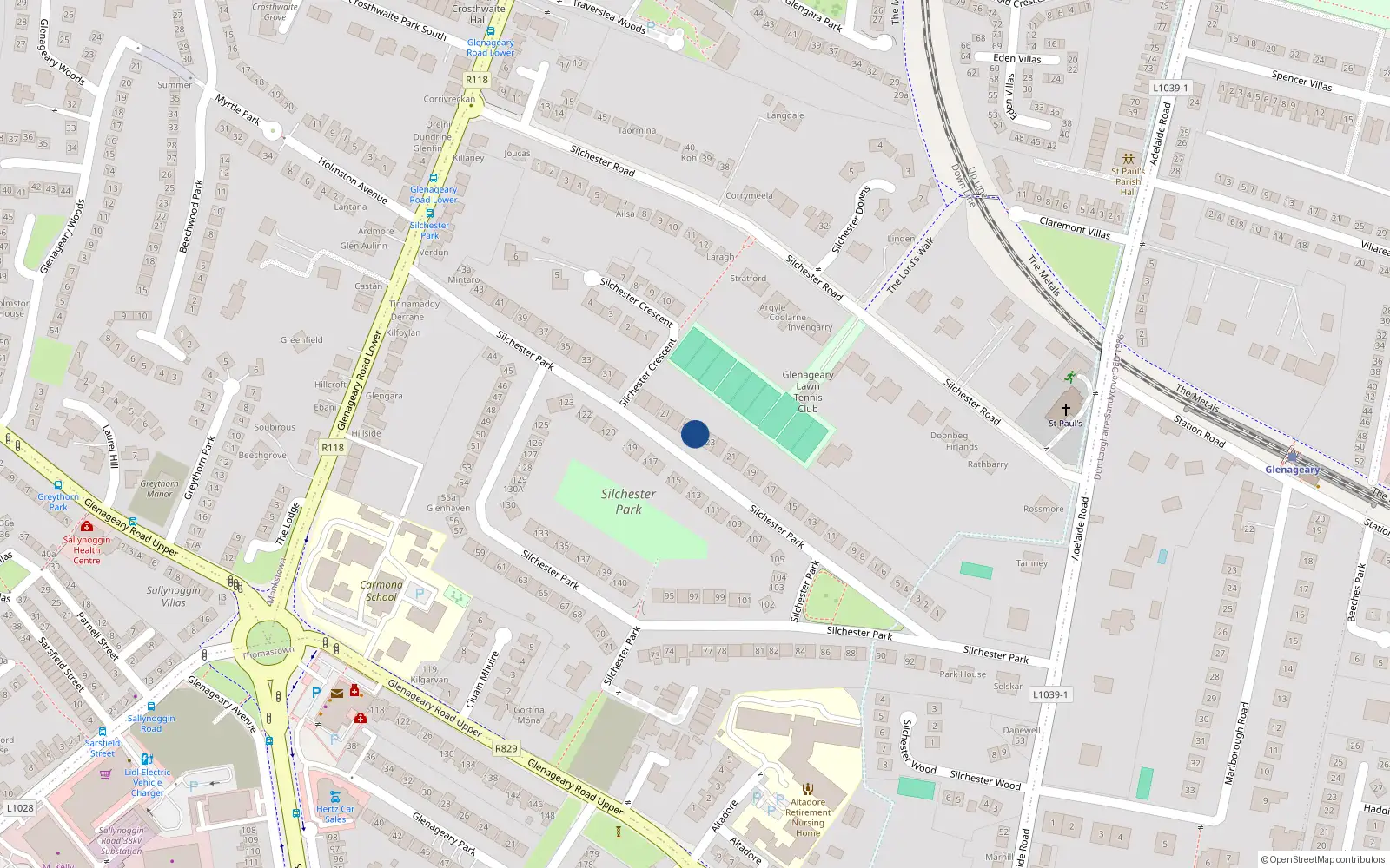 Overhead map showing the location of 24 Silchester Park, Dun Laoghaire