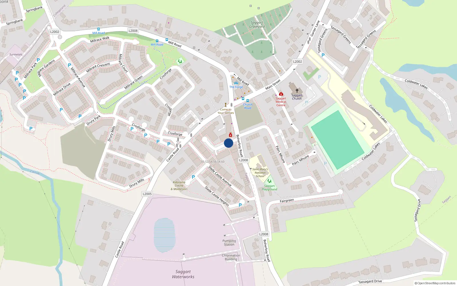 Overhead map showing the location of 24 Slade Castle Court, Saggart