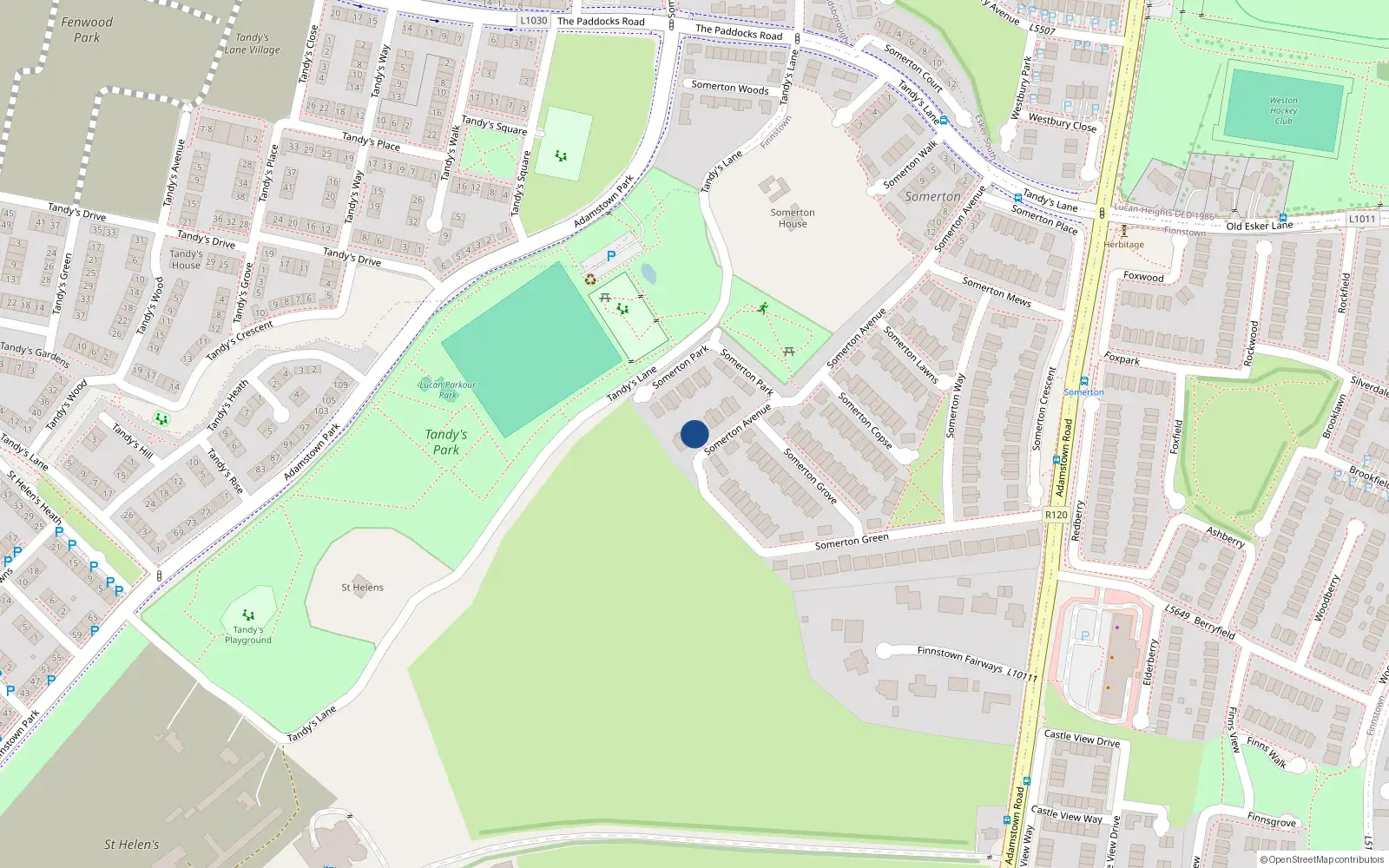 Overhead map showing the location of 24 Somerton Avenue, Finnstown