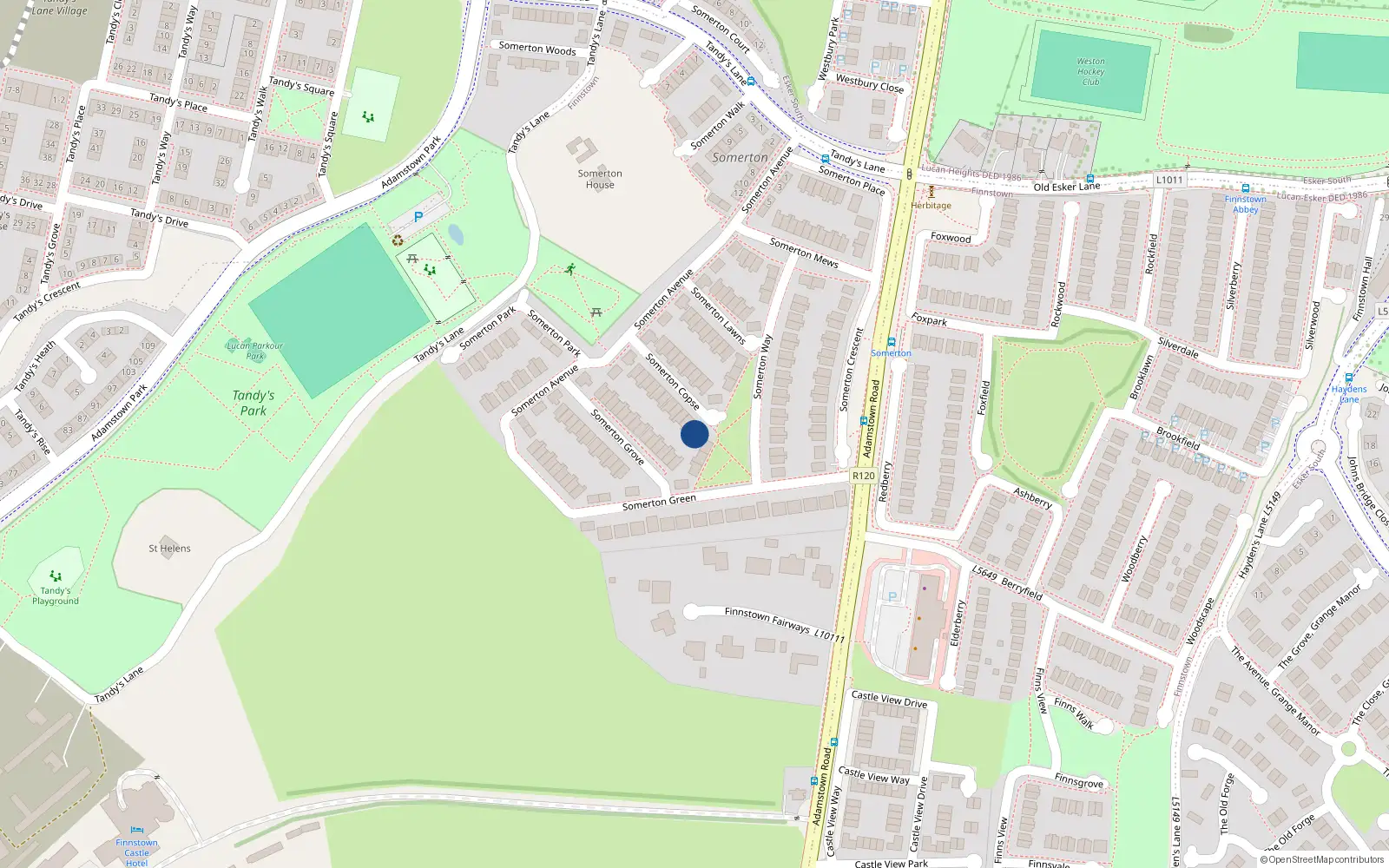 Overhead map showing the location of 24 Somerton Copse, Finnstown