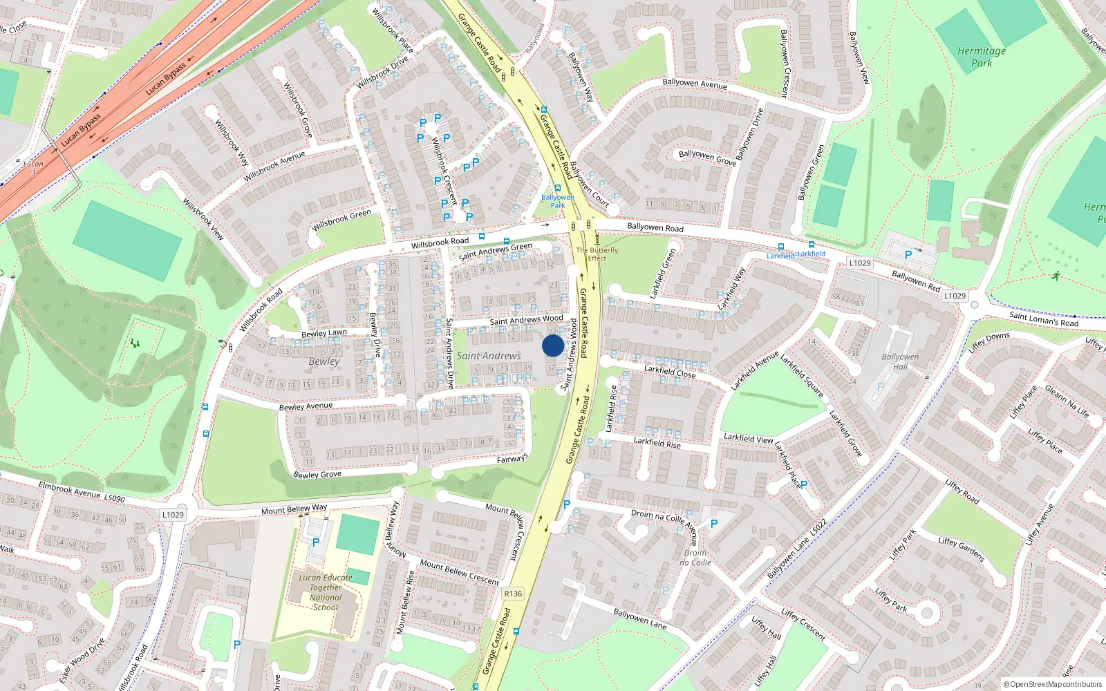 Overhead map showing the location of 24 St Andrews Wood, Lucan, Dublin
