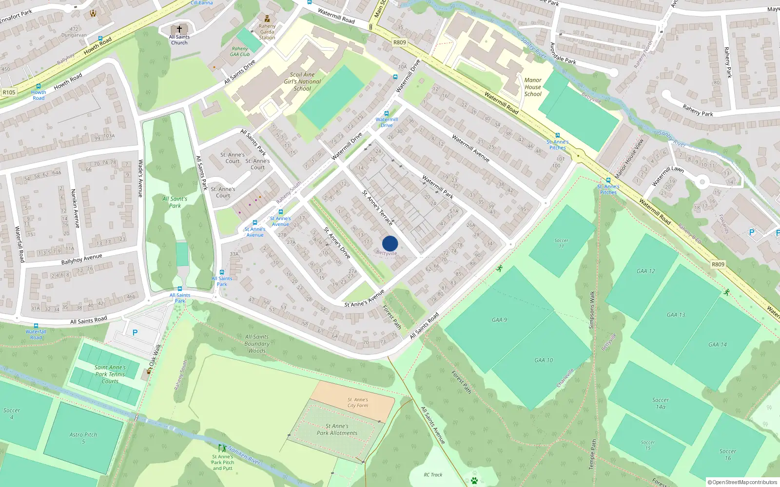 Overhead map showing the location of 24 St Annes Terrace, Raheny, Dublin 5