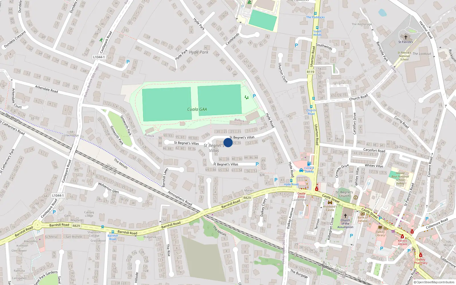 Overhead map showing the location of 24 Saint Begnet's Villas, Dalkey